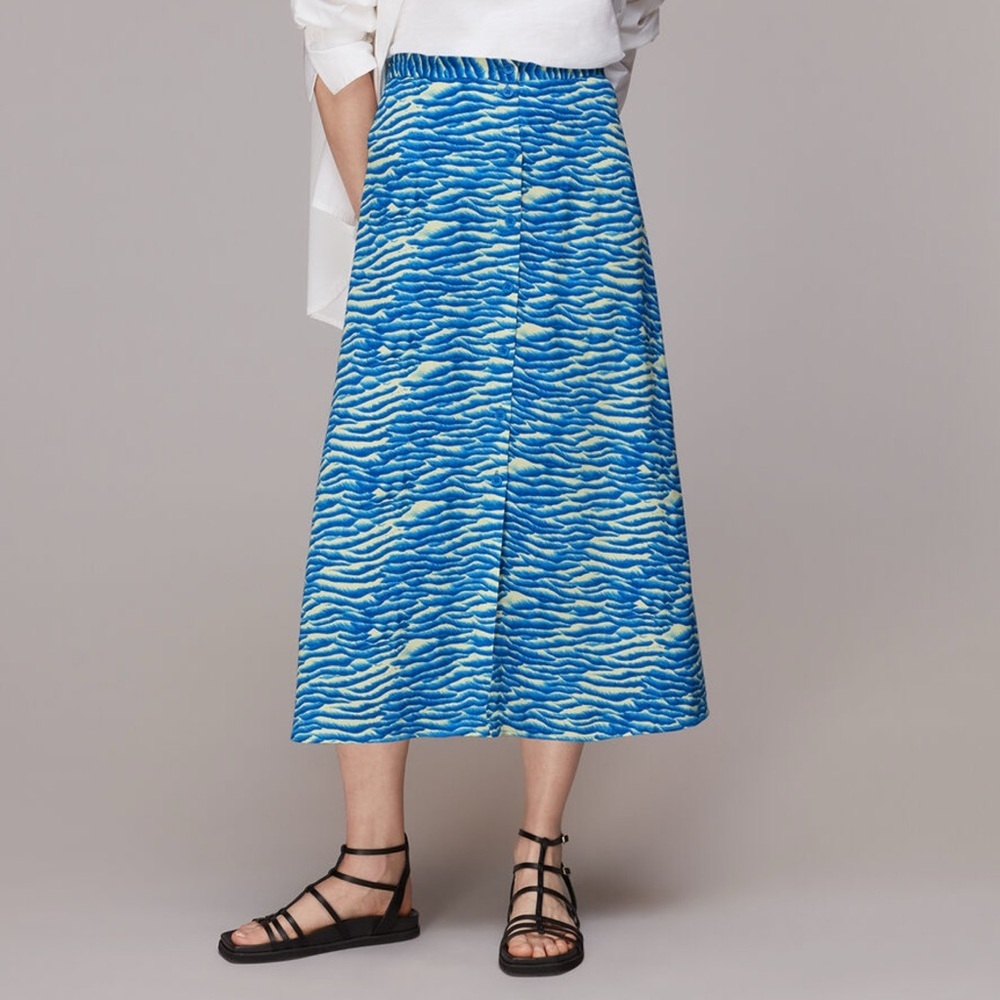 NWT Whistles Blue Seafoam Button Front Midi Skirt